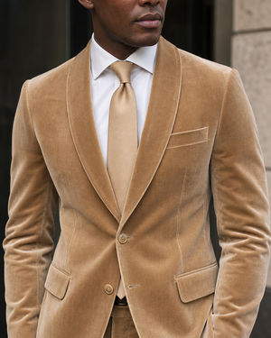 Desert Sand Velvet Shawl Lapel Suit — Custom Made to Measure — 4