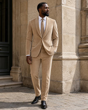 Desert Sand Velvet Shawl Lapel Suit — Custom Made to Measure — 3