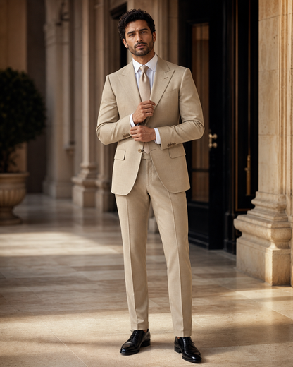 Desert Sand Wool Outdoor Wedding Suit - Custom Made to Measure front view