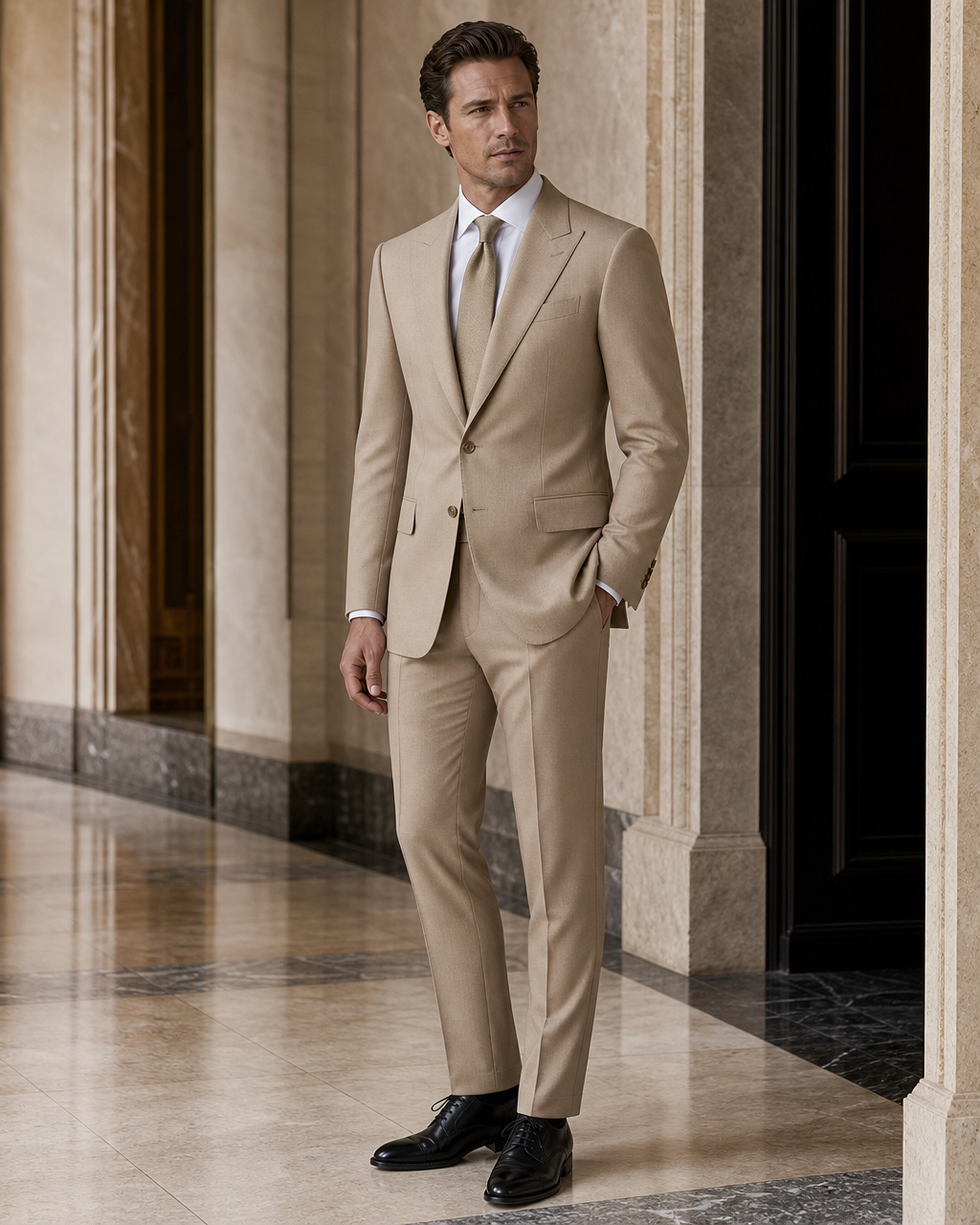 Desert Sand Wool Winter Suit - Custom Made to Measure side back view
