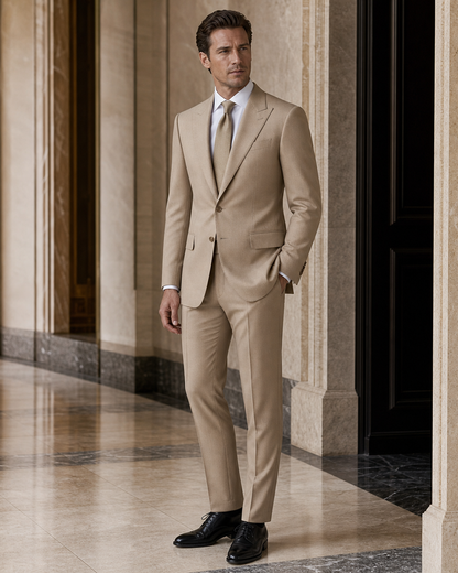 Desert Sand Wool Winter Suit - Custom Made to Measure side back view