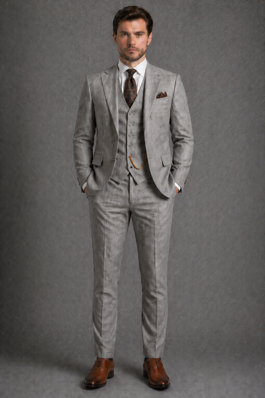 Dove Gray Linen Slim Fit Suit — Custom Made to Measure