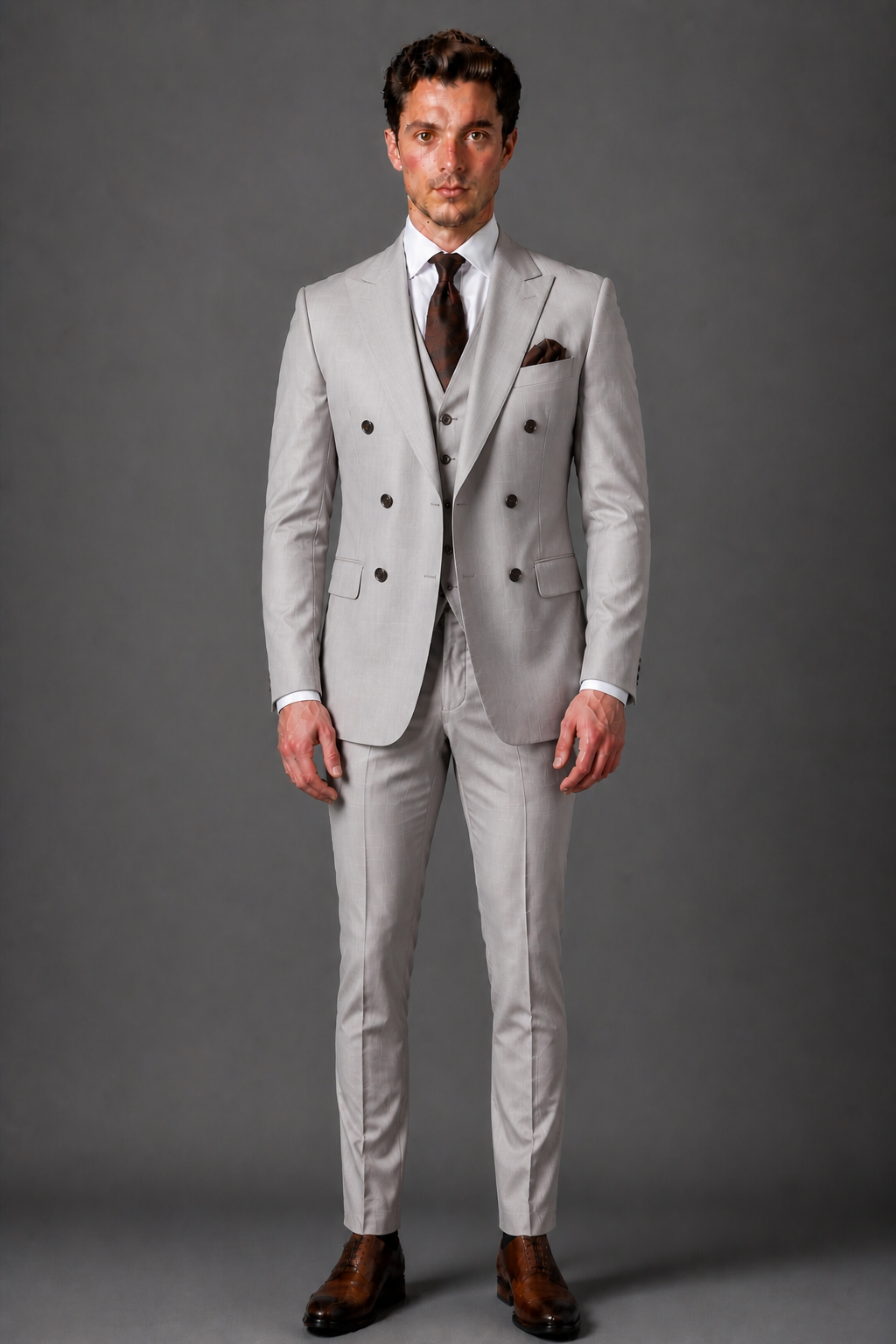 Dove Gray Silk Blend Double Breasted Suit — Custom Made to Measure