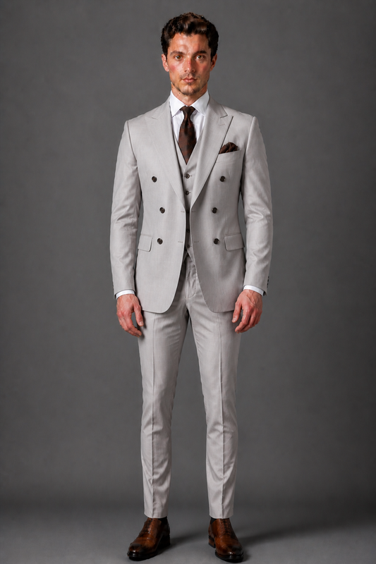 Dove Gray Silk Blend Double Breasted Suit — Custom Made to Measure