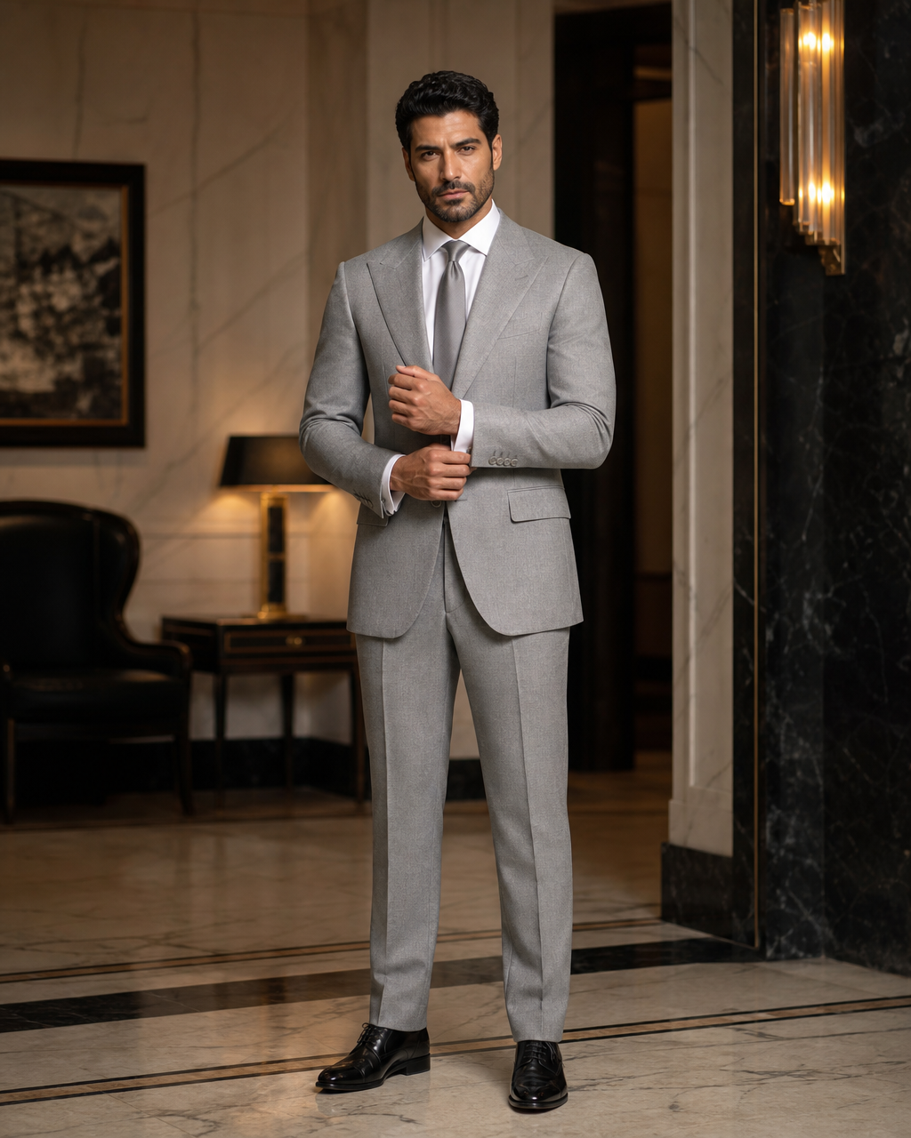 Dove Gray Cashmere Blend Winter Suit - Custom Made to Measure front view