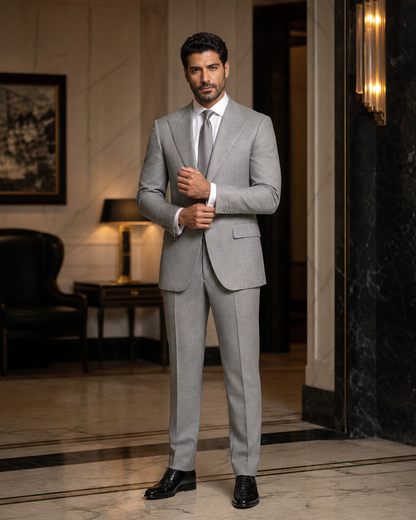 Dove Gray Cashmere Blend Winter Suit - Custom Made to Measure front view