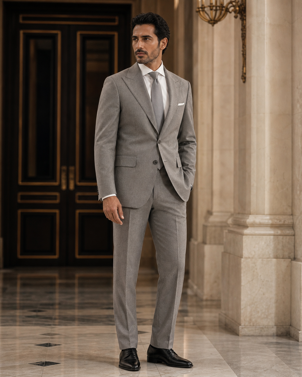 Dove Gray Cashmere Blend Winter Suit - Custom Made to Measure side back view
