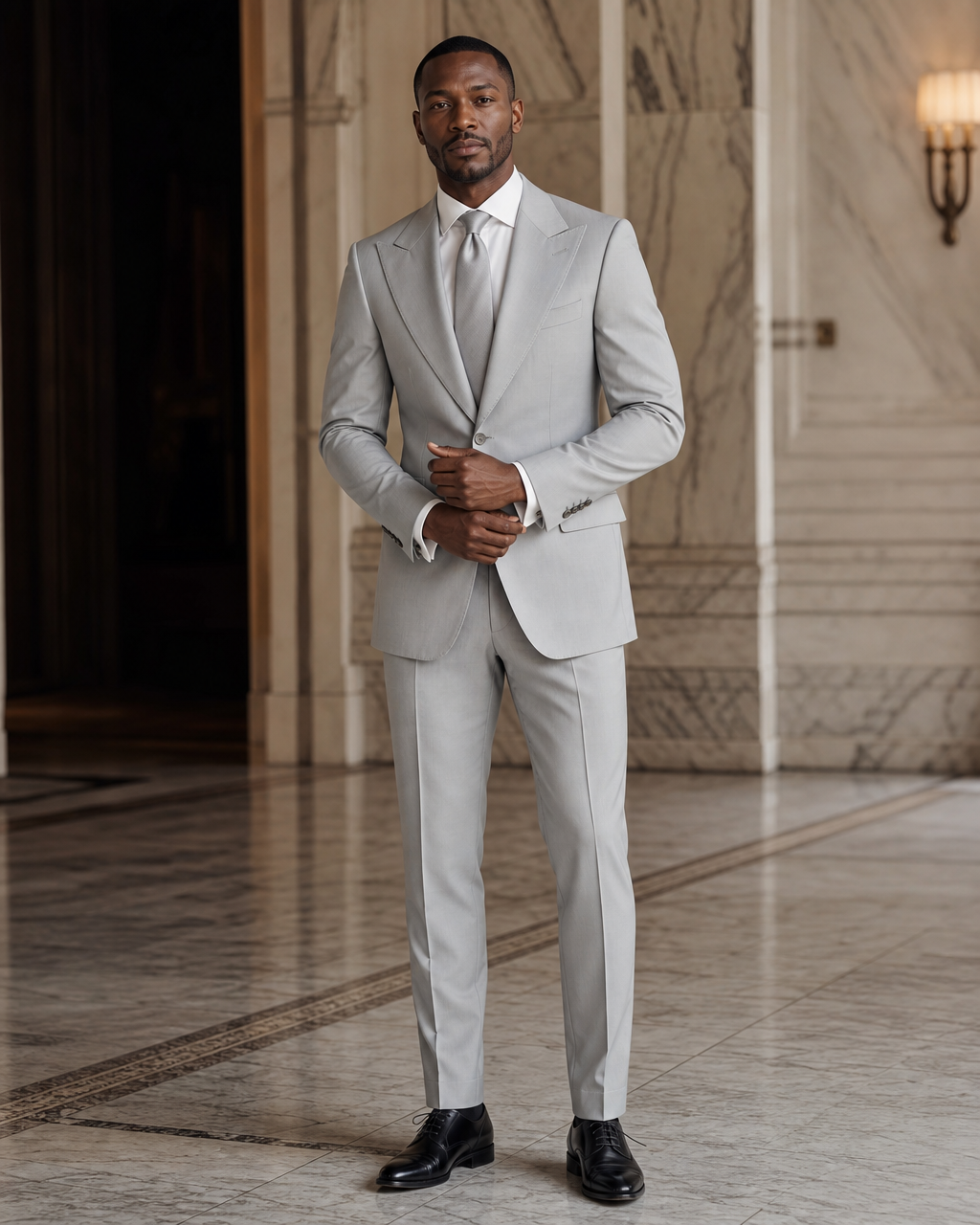 Dove Gray Cotton Beach Wedding Suit - Custom Made to Measure front view