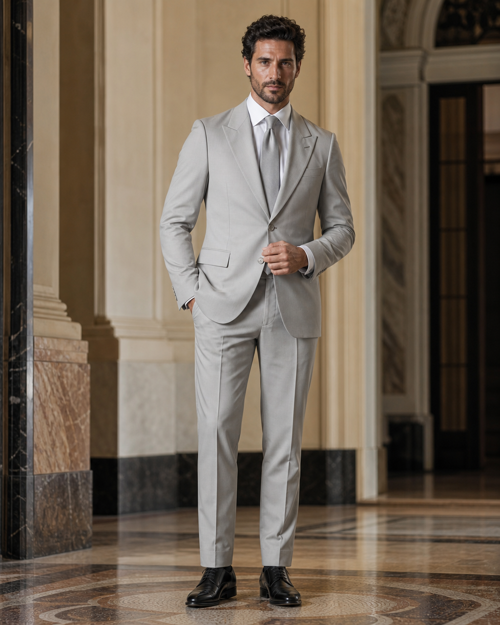 Dove Gray Cotton Outdoor Wedding Suit - Custom Made to Measure front view