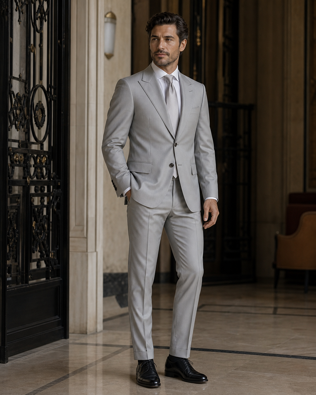 Dove Gray Cotton Outdoor Wedding Suit - Custom Made to Measure side back view