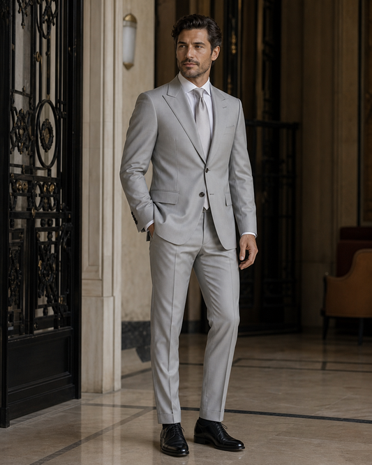 Dove Gray Cotton Outdoor Wedding Suit - Custom Made to Measure side back view