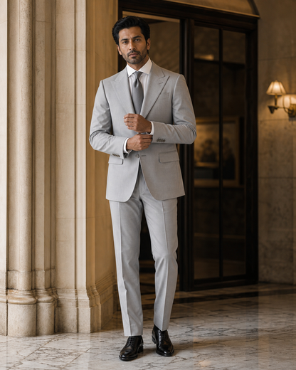 Dove Gray Cotton Summer Suit - Custom Made to Measure front view
