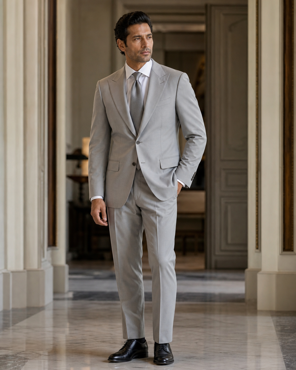 Dove Gray Cotton Summer Suit - Custom Made to Measure side back view