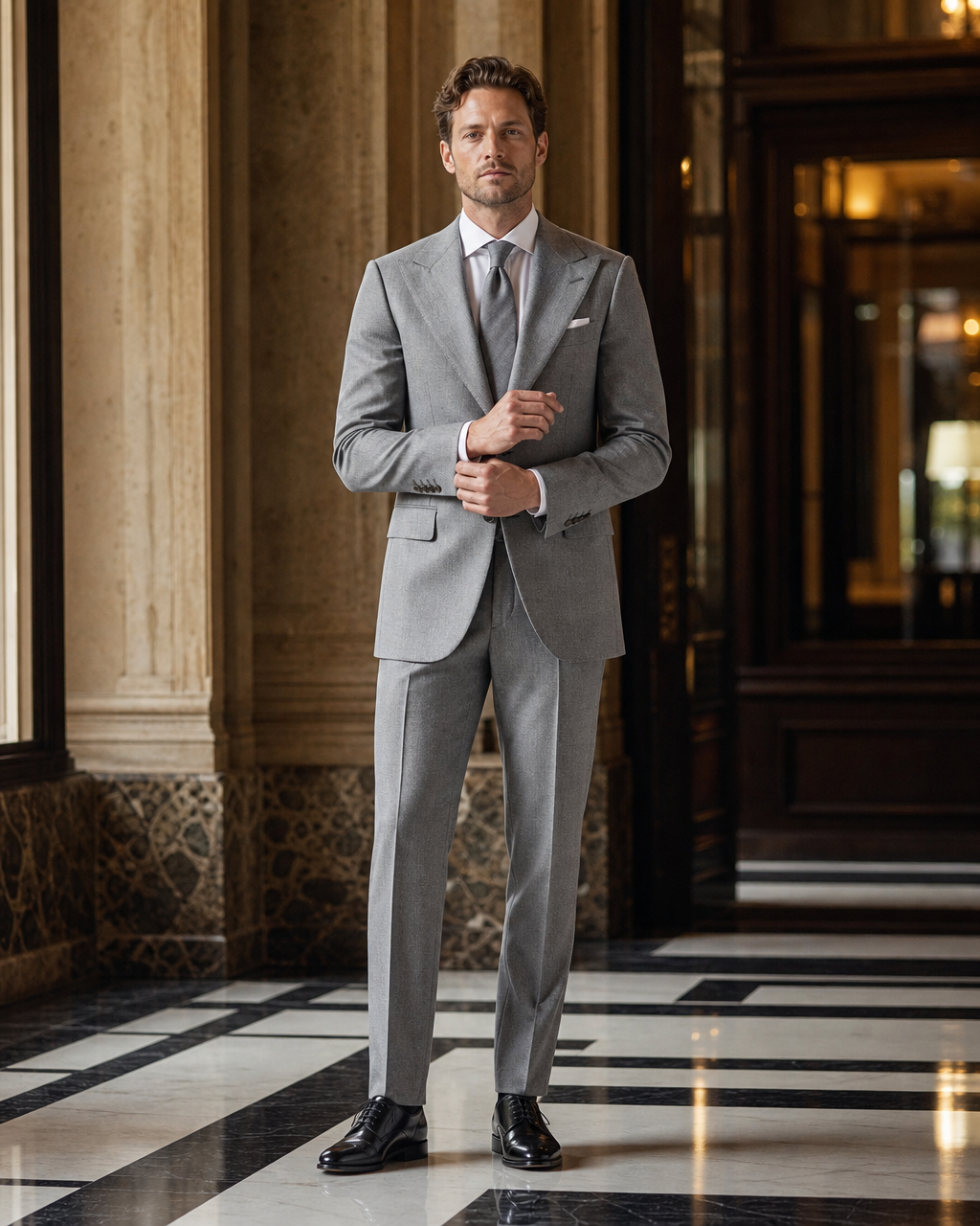 Dove Gray Flannel Winter Suit - Custom Made to Measure front view