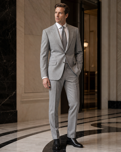 Dove Gray Flannel Winter Suit - Custom Made to Measure side back view