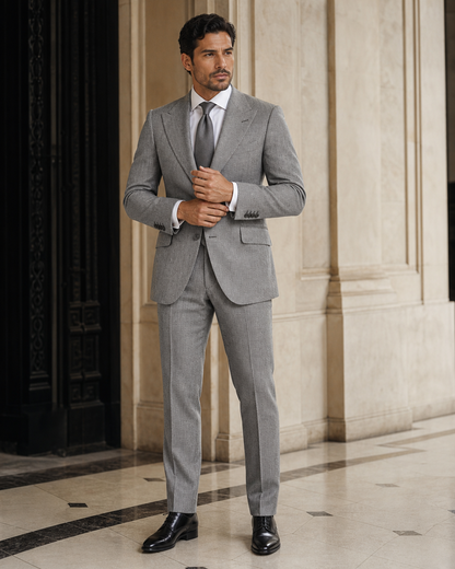 Dove Gray Herringbone Winter Suit - Custom Made to Measure front view