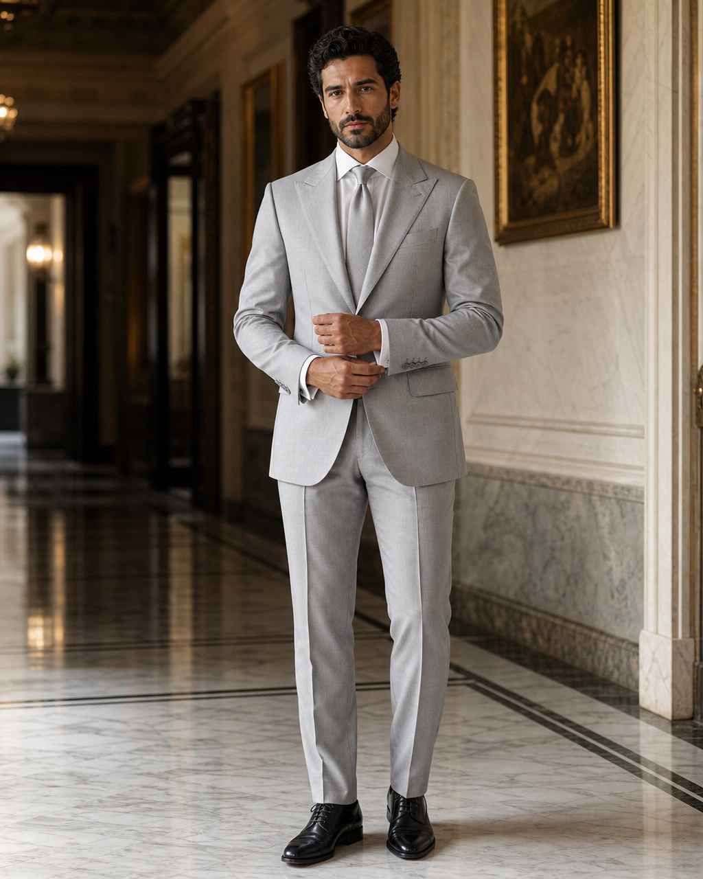 Dove Gray Linen Beach Wedding Suit - Custom Made to Measure front view