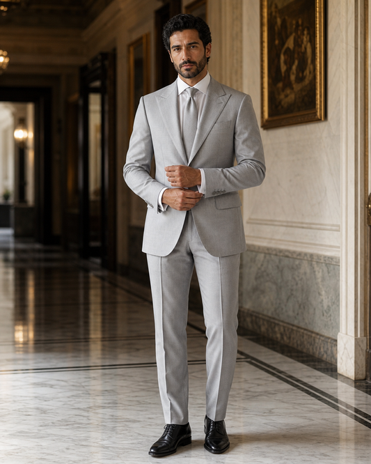 Dove Gray Linen Beach Wedding Suit - Custom Made to Measure front view