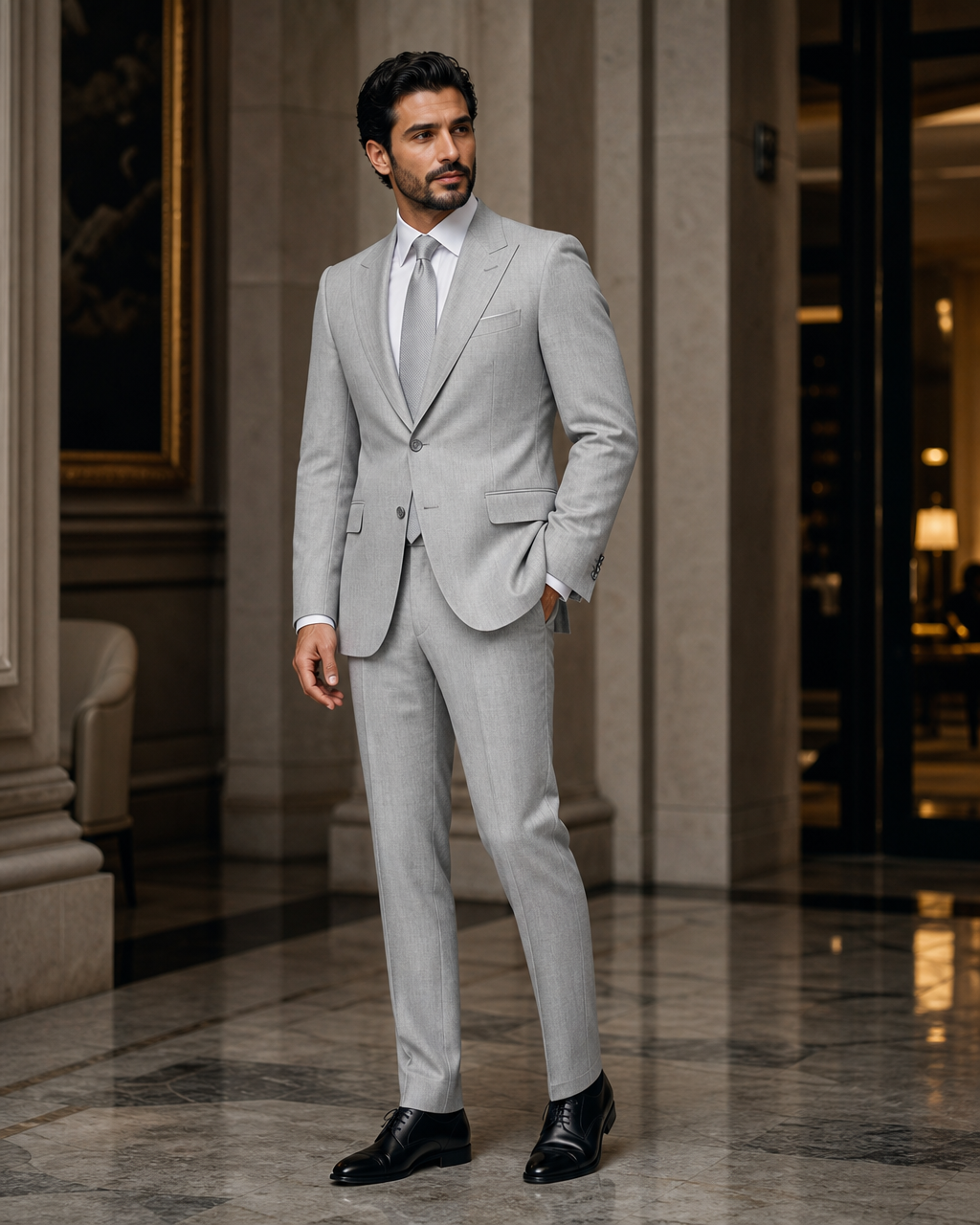 Dove Gray Linen Beach Wedding Suit - Custom Made to Measure side back view