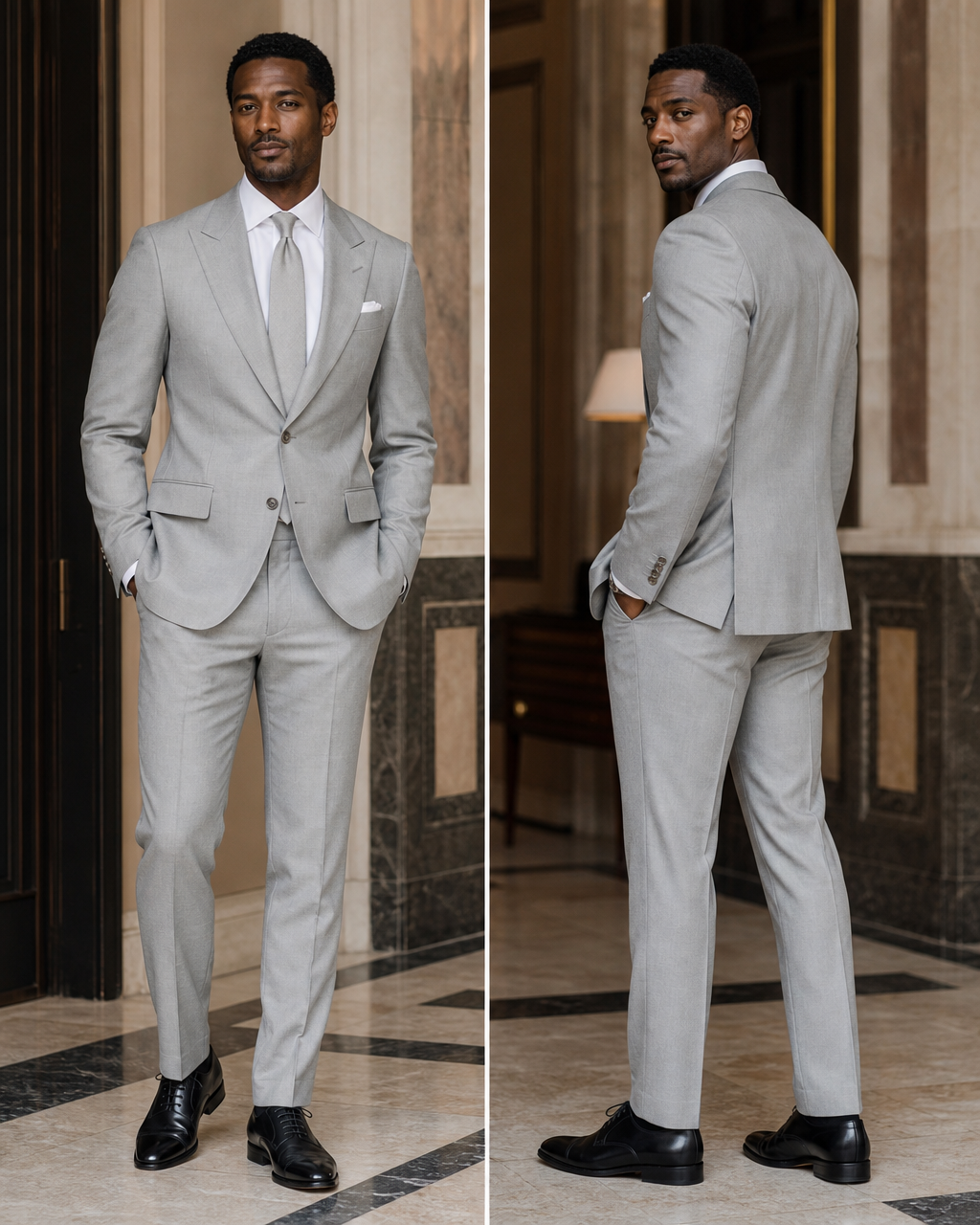 Dove Gray Linen Outdoor Wedding Suit - Custom Made to Measure side back view
