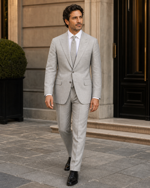 Dove Gray Linen Peak Lapel Suit — Custom Made to Measure — 1
