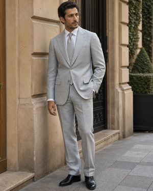 Dove Gray Linen Peak Lapel Suit — Custom Made to Measure — 3