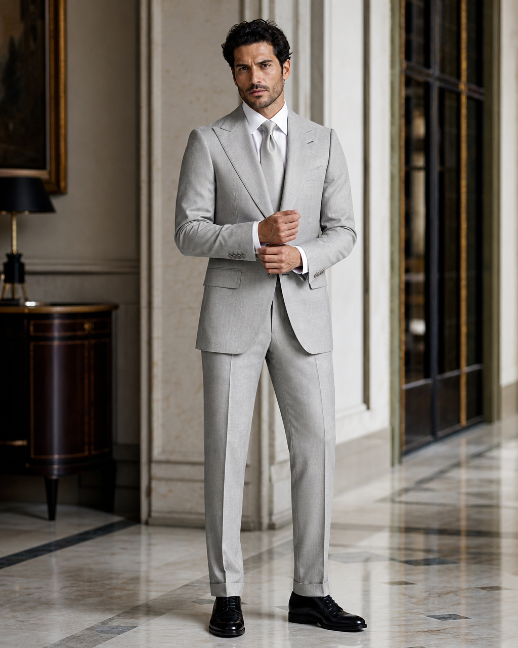Dove Gray Linen Summer Suit - Custom Made to Measure front view