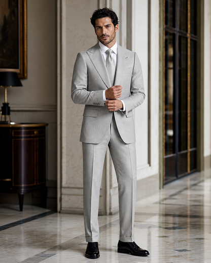 Dove Gray Linen Summer Suit - Custom Made to Measure front view