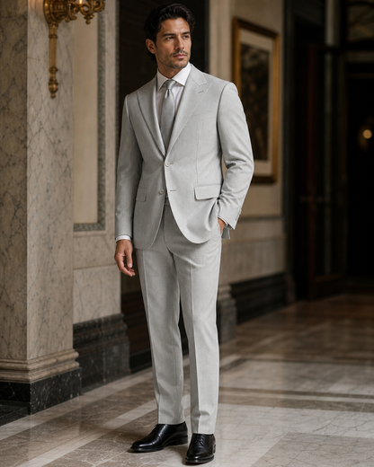 Dove Gray Seersucker Beach Wedding Suit - Custom Made to Measure side back view