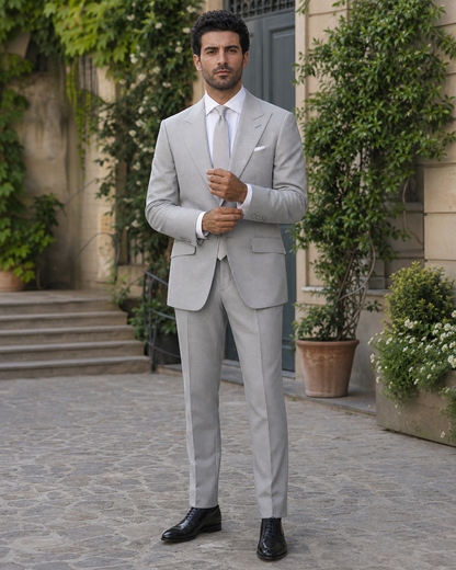 Dove Gray Seersucker Outdoor Wedding Suit — Custom Made to Measure front view