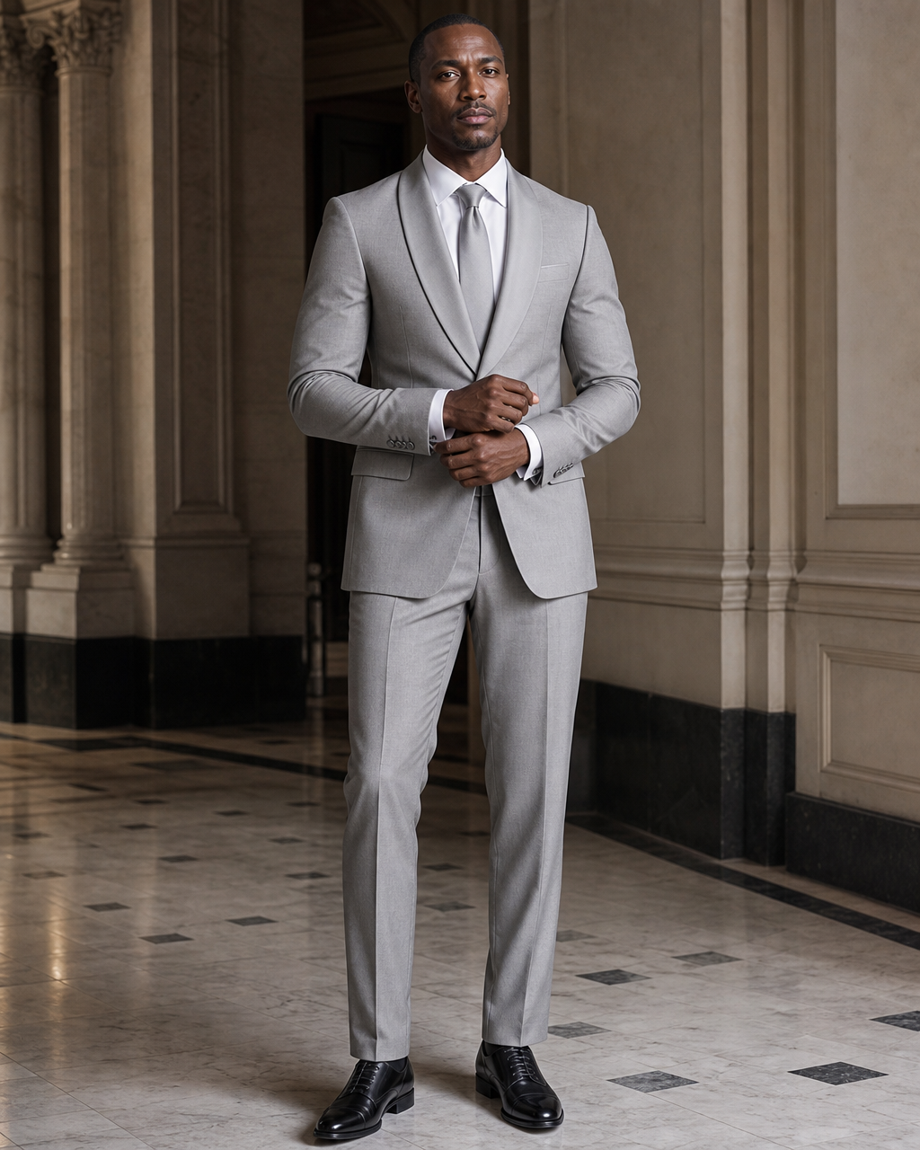 Dove Gray Silk Blend Shawl Lapel Suit - Custom Made to Measure front view