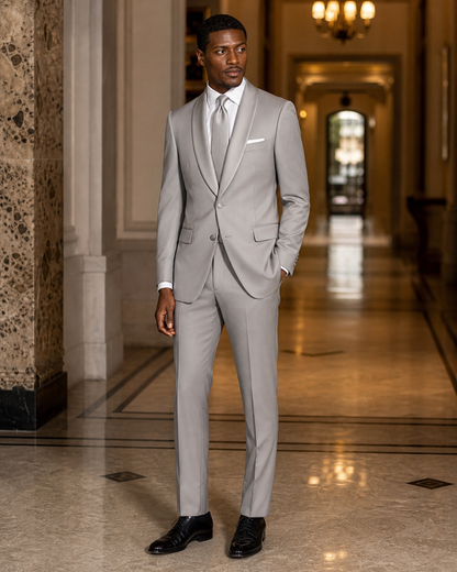 Dove Gray Silk Blend Shawl Lapel Suit - Custom Made to Measure side back view