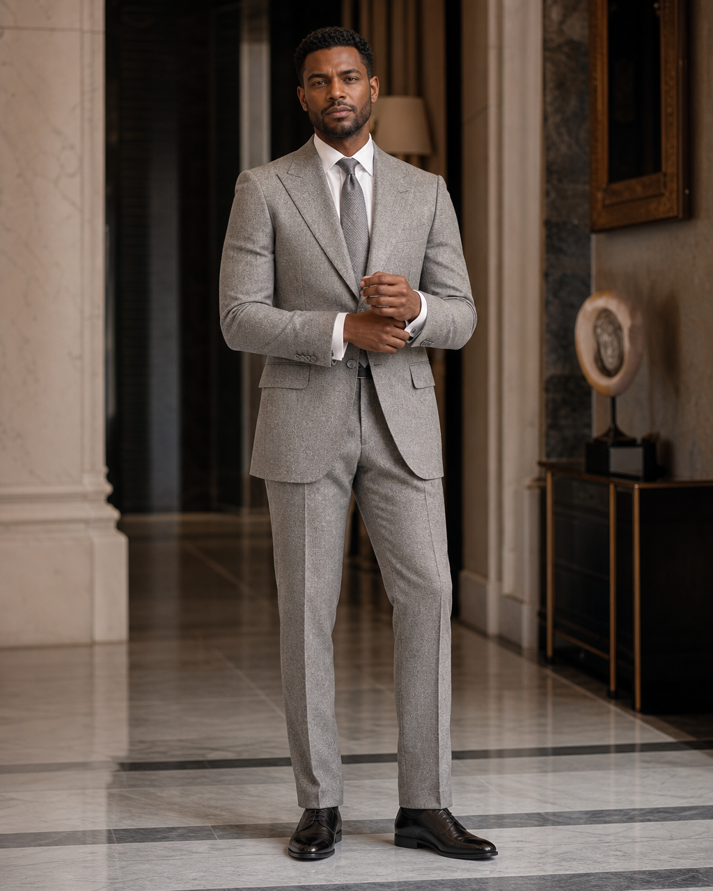 Dove Gray Tweed Winter Suit - Custom Made to Measure front view