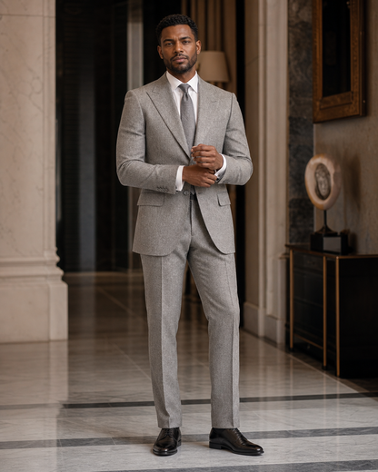 Dove Gray Tweed Winter Suit - Custom Made to Measure front view