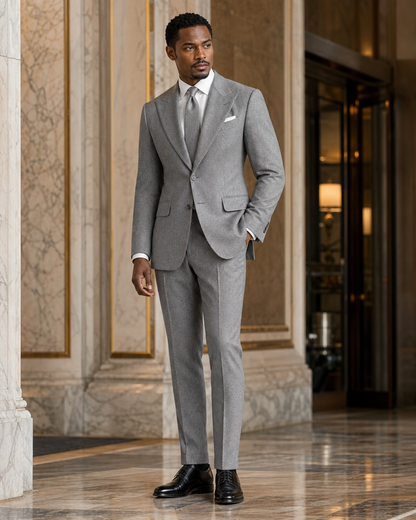 Dove Gray Tweed Winter Suit - Custom Made to Measure side back view
