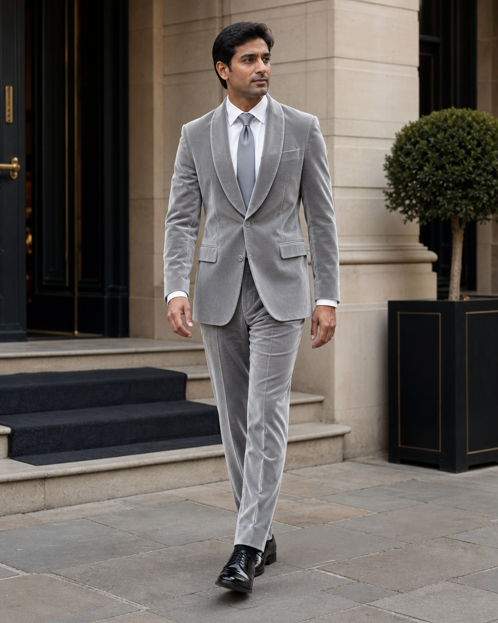 Dove Gray Velvet Shawl Lapel Suit — Custom Made to Measure