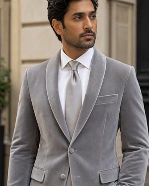 Dove Gray Velvet Shawl Lapel Suit — Custom Made to Measure — 4