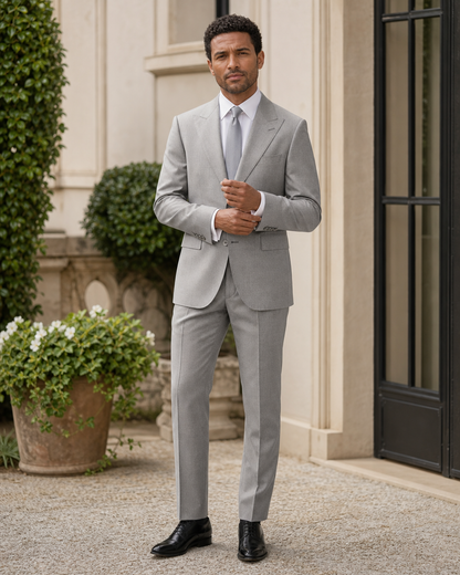Dove Gray Wool Outdoor Wedding Suit — Custom Made to Measure front view