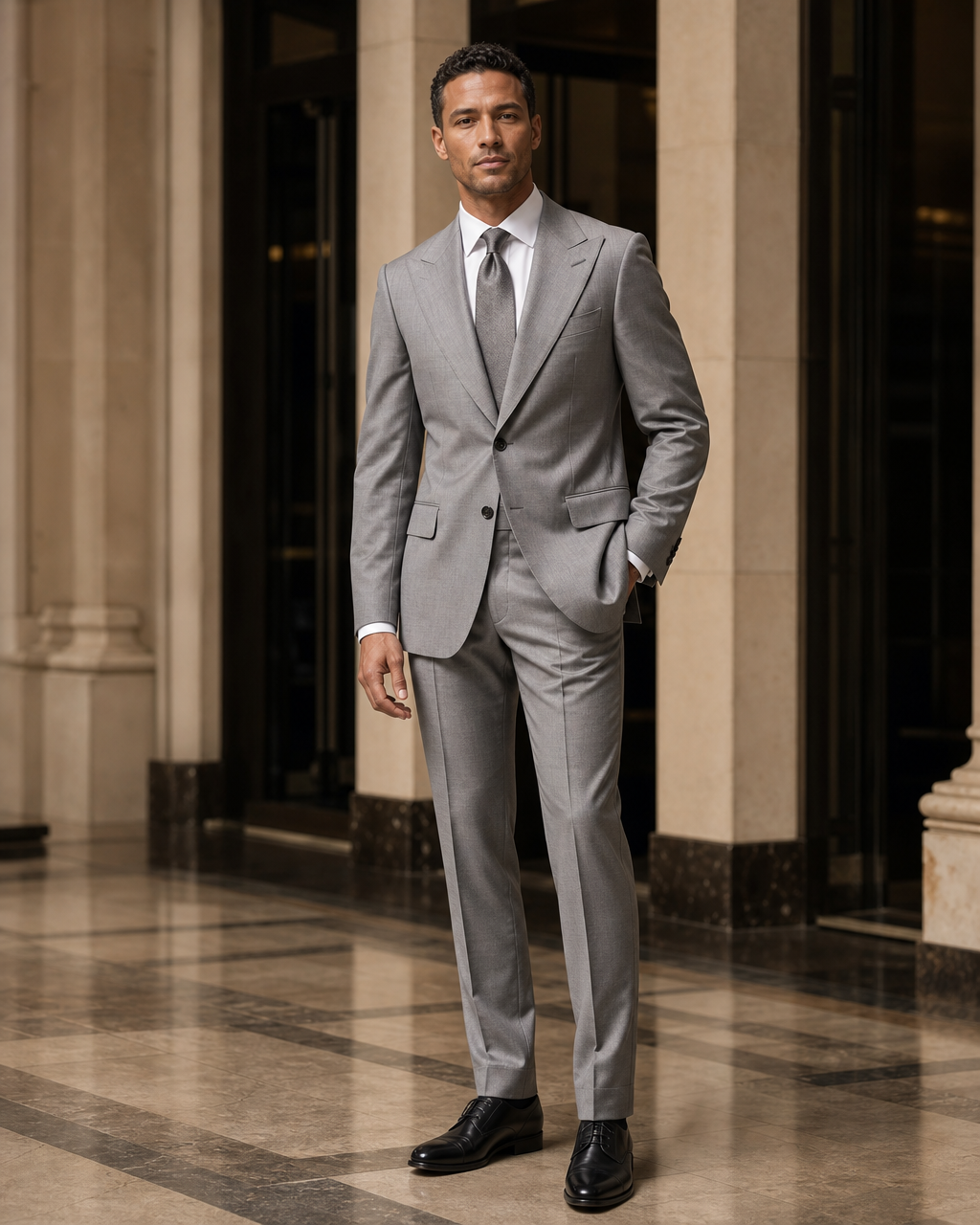 Dove Gray Wool Winter Suit - Custom Made to Measure side back view