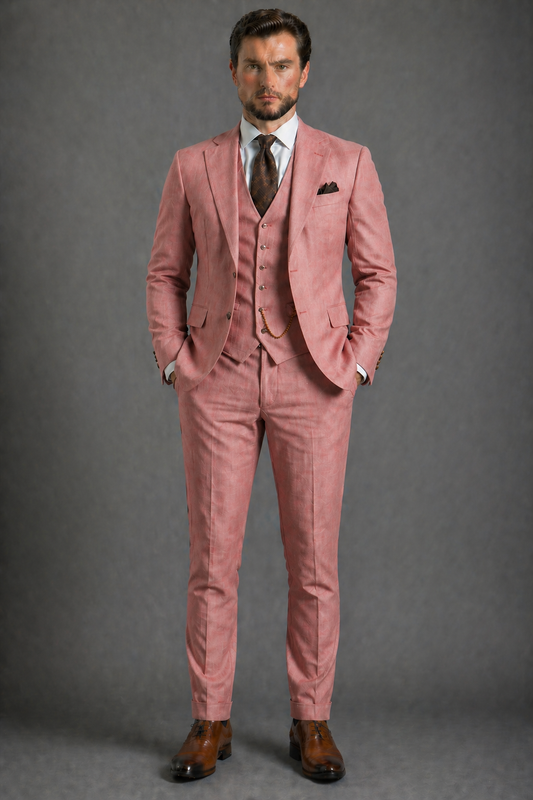 Dusty Rose Linen Slim Fit Suit — Custom Made to Measure