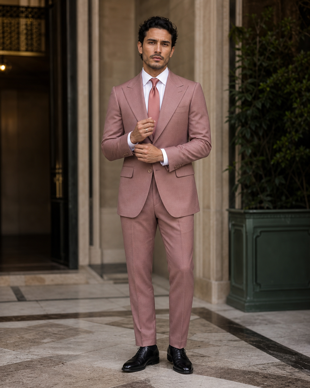 Dusty Rose Cashmere Blend Winter Suit - Custom Made to Measure front view