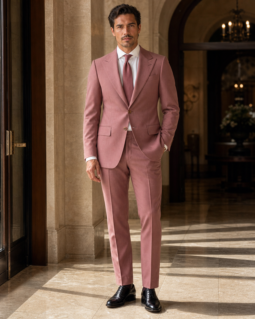 Dusty Rose Cashmere Blend Winter Suit - Custom Made to Measure side back view