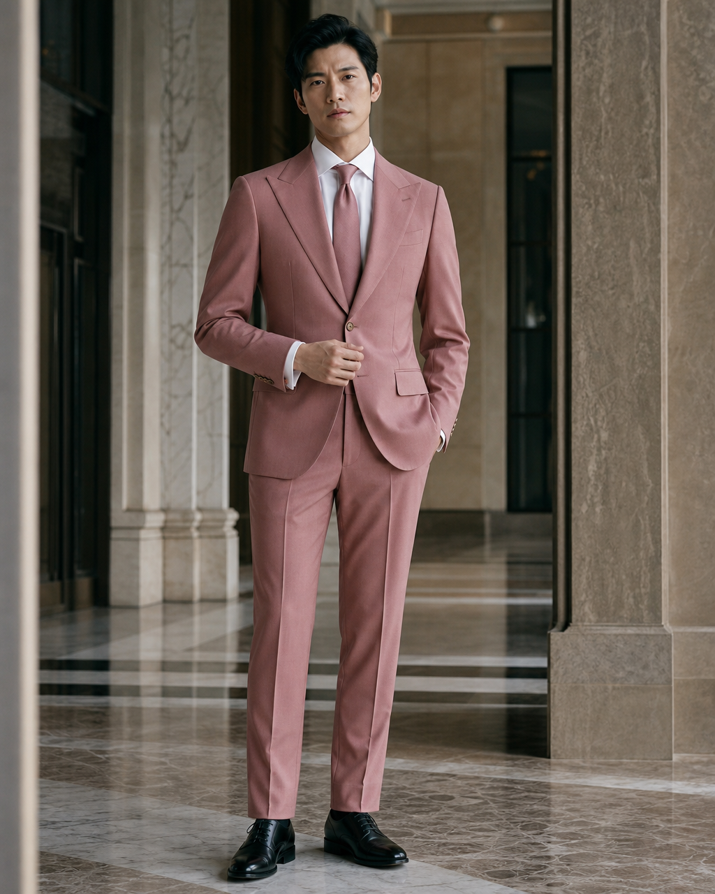 Dusty Rose Cotton Beach Wedding Suit - Custom Made to Measure front view