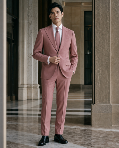 Dusty Rose Cotton Beach Wedding Suit - Custom Made to Measure front view