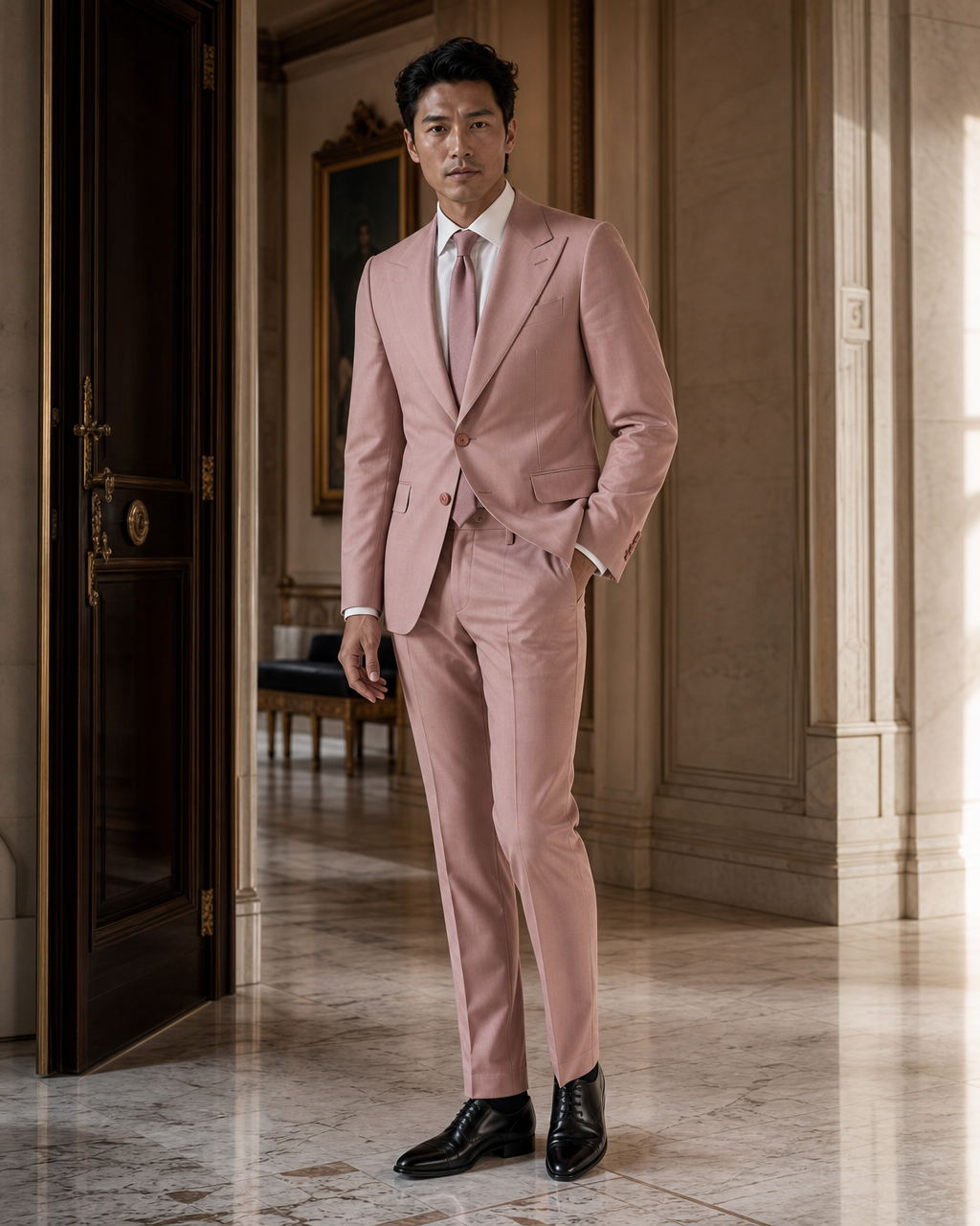 Dusty Rose Cotton Beach Wedding Suit - Custom Made to Measure side back view