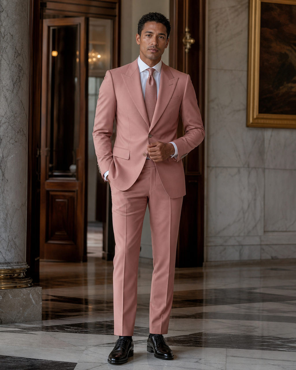 Dusty Rose Cotton Outdoor Wedding Suit - Custom Made to Measure front view