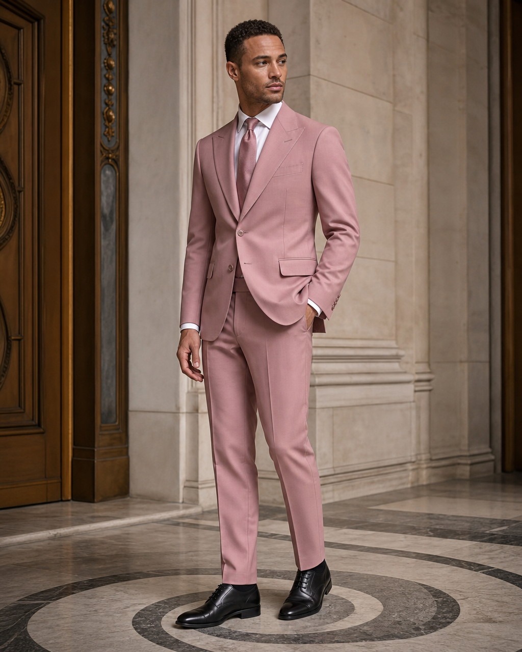Dusty Rose Cotton Outdoor Wedding Suit - Custom Made to Measure side back view