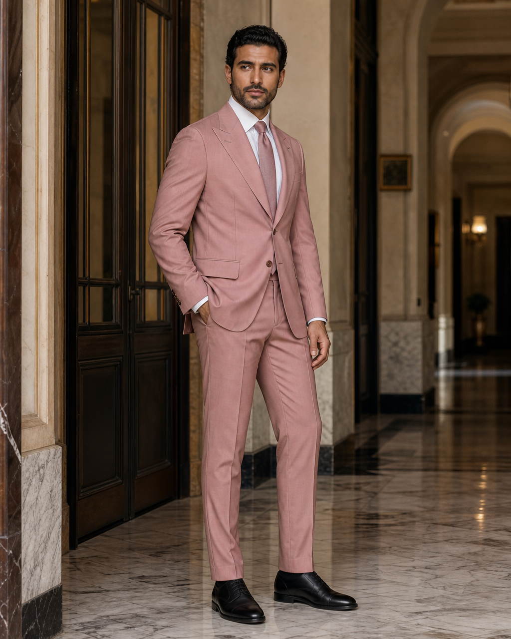 Dusty Rose Cotton Summer Suit - Custom Made to Measure side back view