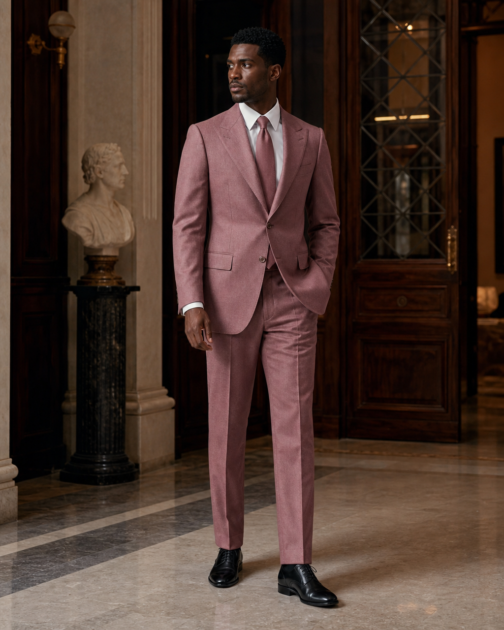 Dusty Rose Flannel Winter Suit - Custom Made to Measure side back view