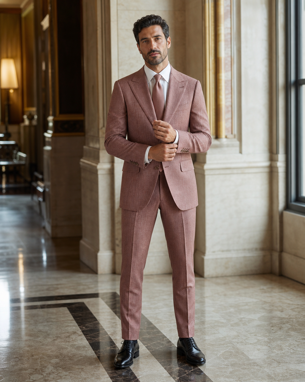 Dusty Rose Herringbone Winter Suit - Custom Made to Measure front view